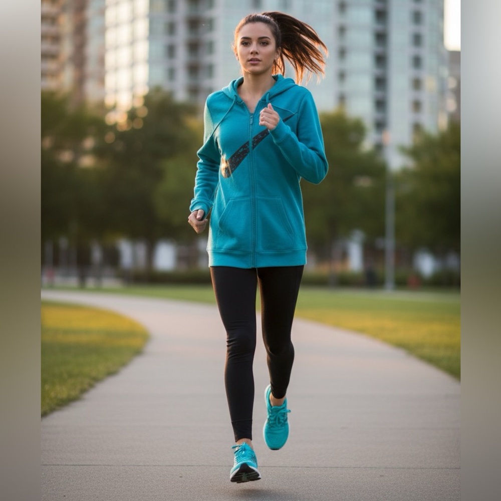 Nike Teal Zip-Up Hoodie Jacket with Black Swoosh